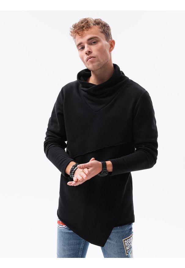 Ombre Clothing - Bluza męska Oslo B1366 - czarna - XXL. Kolor: czarny. Materiał: bawełna, poliester, dzianina, skóra. Wzór: napisy, aplikacja