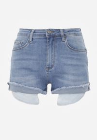 Renee - Niebieskie Szorty Denimowe High Waist z Efektem Push-Up i Asymetrycznymi Nogawkami Zilisea. Okazja: na co dzień. Stan: podwyższony. Kolor: niebieski. Materiał: materiał. Styl: casual #3