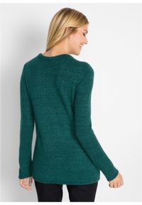 Sweter z lureksową nitką, długi rękaw bonprix głęboki zielony melanż. Kolor: zielony. Materiał: elastan, poliester, akryl, włókno, materiał, poliamid. Długość rękawa: długi rękaw. Długość: długie. Wzór: melanż #7