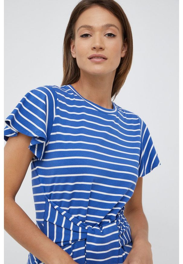 Lauren Ralph Lauren sukienka mini prosta. Okazja: na co dzień. Kolor: niebieski. Materiał: dzianina. Długość rękawa: krótki rękaw. Typ sukienki: proste. Styl: casual. Długość: mini