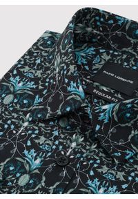 Pako Lorente - PAKO LORENTE - Czarna koszula w turkusowe kwiaty. Kolor: wielokolorowy, turkusowy, czarny. Materiał: bawełna, elastan. Długość rękawa: długi rękaw. Długość: długie. Wzór: kwiaty #2