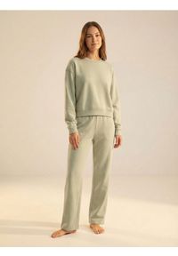 Sinsay - Bluza crewneck basic z dodatkiem wiskozy "soft touch" - khaki. Kolor: brązowy. Materiał: wiskoza #1