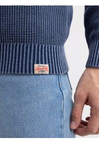 Big-Star - Sweter męski z kapturem granatowy Carlson 403. Typ kołnierza: kaptur. Kolor: niebieski. Materiał: bawełna, jeans, materiał. Wzór: ze splotem. Styl: elegancki, wizytowy, vintage #6