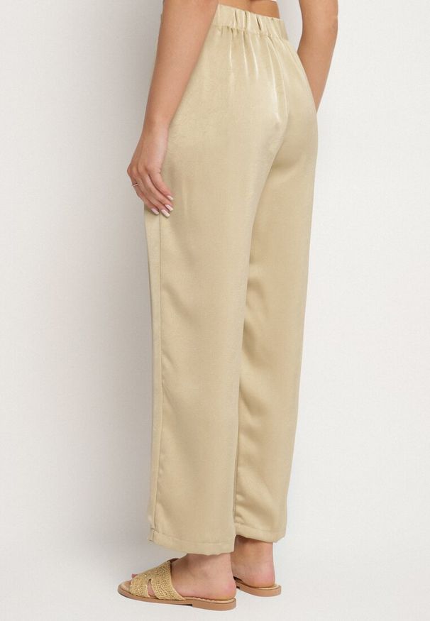 Born2be - Ciemnobeżowe Eleganckie Spodnie o Prostym Kroju z Wysokim Stanem Jenanora. Okazja: do pracy, na co dzień, na spotkanie biznesowe. Stan: podwyższony. Kolor: beżowy. Styl: elegancki