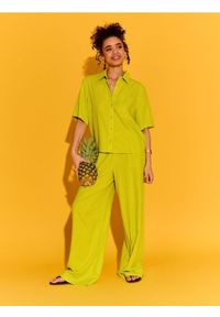 Sinsay - Spodnie wide leg z domieszką lnu - zielony. Kolor: zielony #1