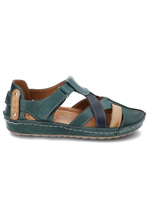 Zielone Sandały Armodo Stylowe Obuwie Damskie. Kolor: zielony. Sezon: lato. Obcas: na obcasie. Styl: elegancki. Wysokość obcasa: niski