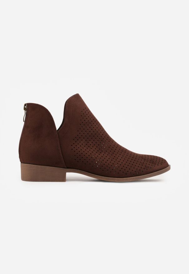 Born2be - Ciemnobrązowe Płaskie Botki Vices z Wycięciem Felilia. Okazja: na co dzień. Kolor: brązowy. Materiał: jeans. Styl: elegancki, casual