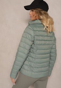 Renee - Zielona Casualowa Kurtka Ozdobiona Pikowaniem Nelionea. Okazja: na co dzień. Kolor: zielony. Materiał: jeans. Wzór: aplikacja. Styl: casual