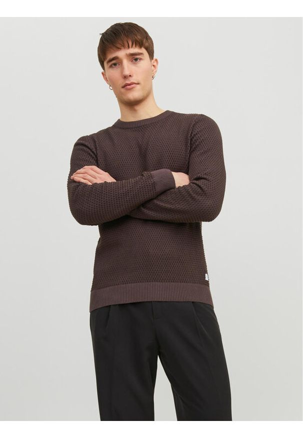 Jack & Jones Sweter 12212816 Brązowy Regular Fit. Kolor: brązowy. Materiał: bawełna