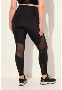 ULLA POPKEN - Damskie Legginsy sportowe wstawka z siateczki kieszeń z recyklingu. Kolekcja: plus size. Kolor: czarny. Materiał: poliester, materiał
