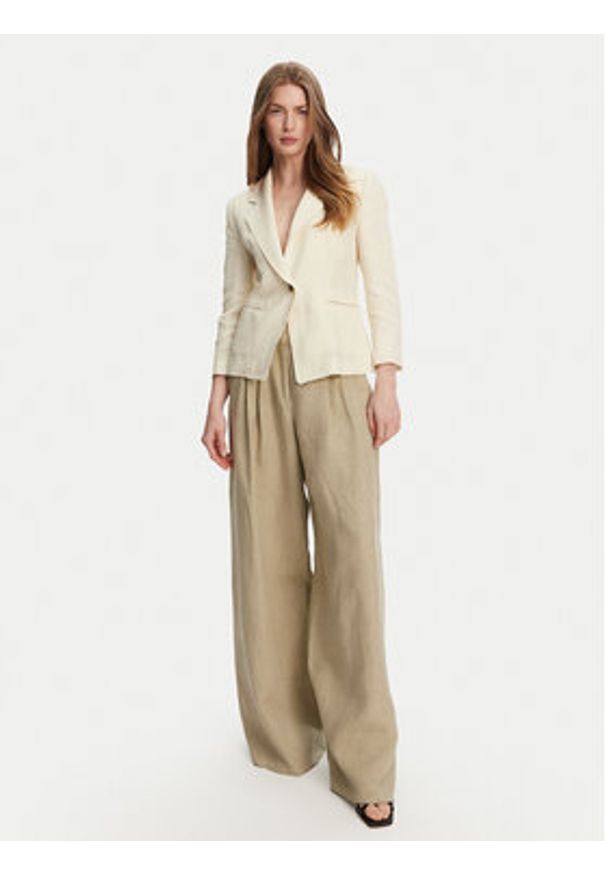 Marella Marynarka Biella 2513041062 Écru Regular Fit. Kolor: kremowy. Materiał: len