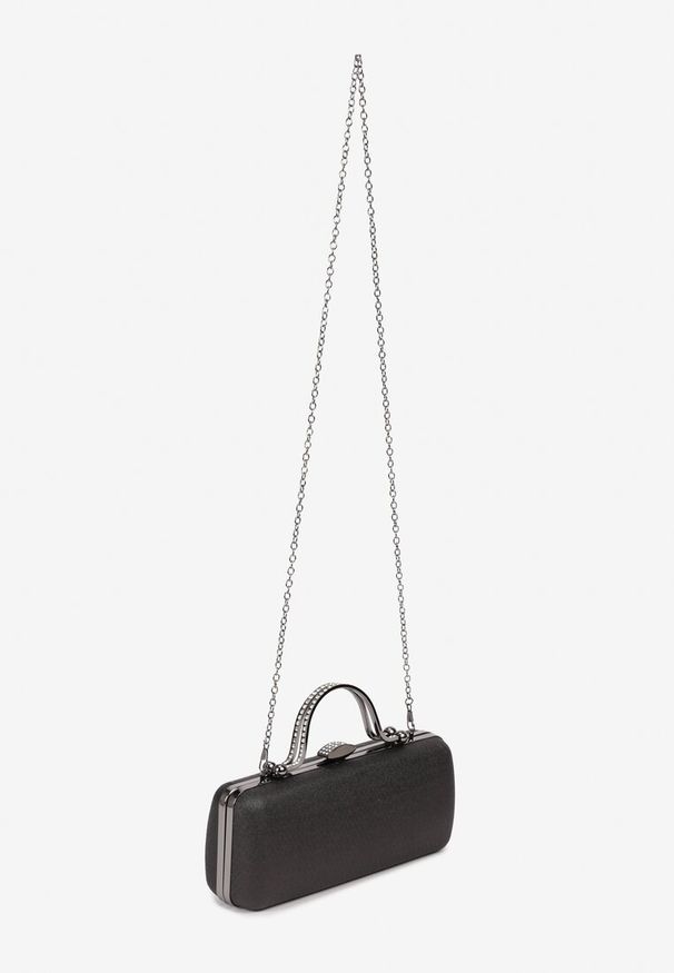 Born2be - Czarna Torebka Kopertówka z Cyrkoniami Łańcuszkiem i Ozdobną Rączką Evalagia. Kolor: czarny. Styl: elegancki
