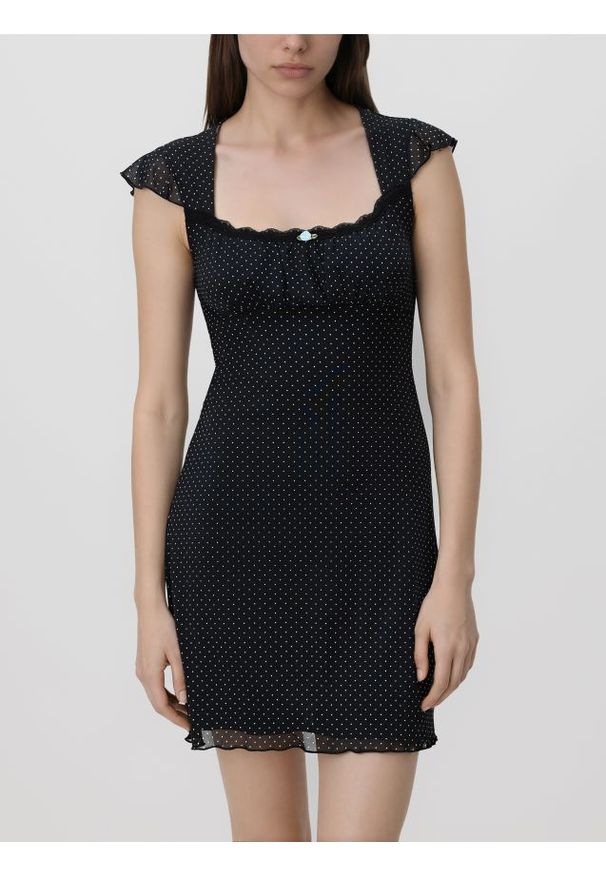 Reserved - Sukienka w groszki - czarny. Kolor: czarny. Materiał: dzianina. Wzór: grochy. Typ sukienki: proste