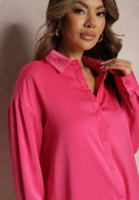 Renee - Różowa Gładka Koszula na Guziki Daphrae. Kolor: różowy. Materiał: materiał. Wzór: gładki