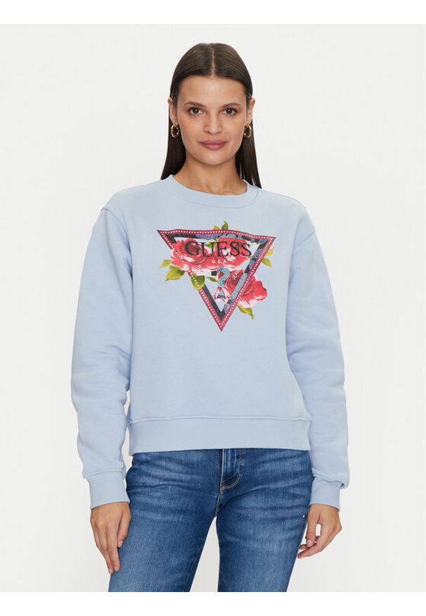 Guess Bluza W4YQ26 K9Z21 Błękitny Regular Fit. Kolor: niebieski. Materiał: bawełna, syntetyk