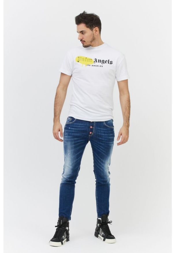 PALM ANGELS Biały t-shirt męski z logo, Rozmiar S. Kolor: biały. Materiał: prążkowany. Wzór: nadruk