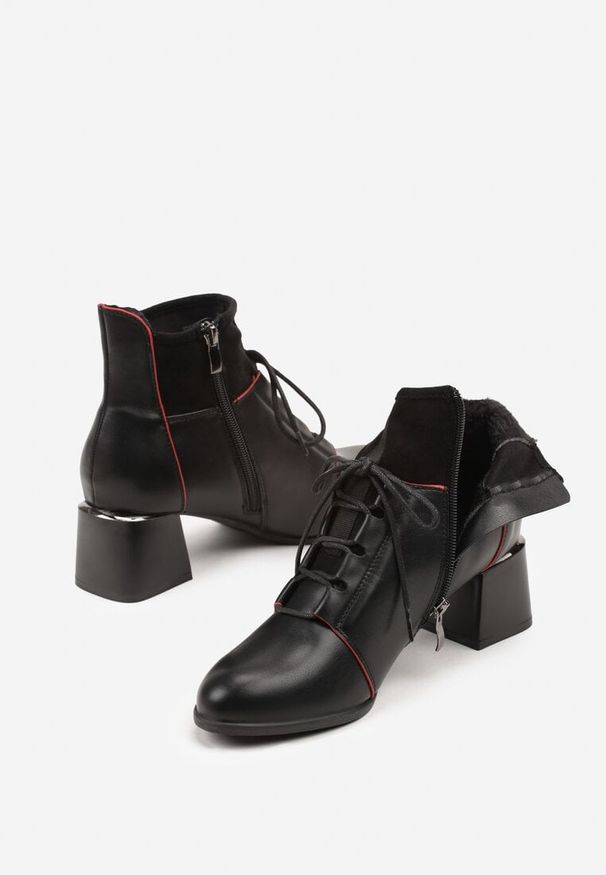 Born2be - Czarne Botki Trzewiki na Obcasie Vices z Przeszyciami Nirivine. Okazja: na co dzień. Kolor: czarny. Materiał: jeans. Obcas: na obcasie. Styl: casual. Wysokość obcasa: średni