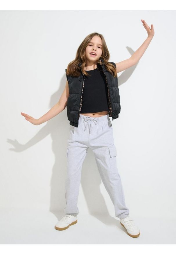 Sinsay - Spodnie dresowe cargo jogger - szary. Kolor: szary. Materiał: dresówka