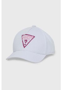 Guess czapka bawełniana dziecięca kolor biały z nadrukiem. Kolor: biały. Materiał: bawełna. Wzór: nadruk #1