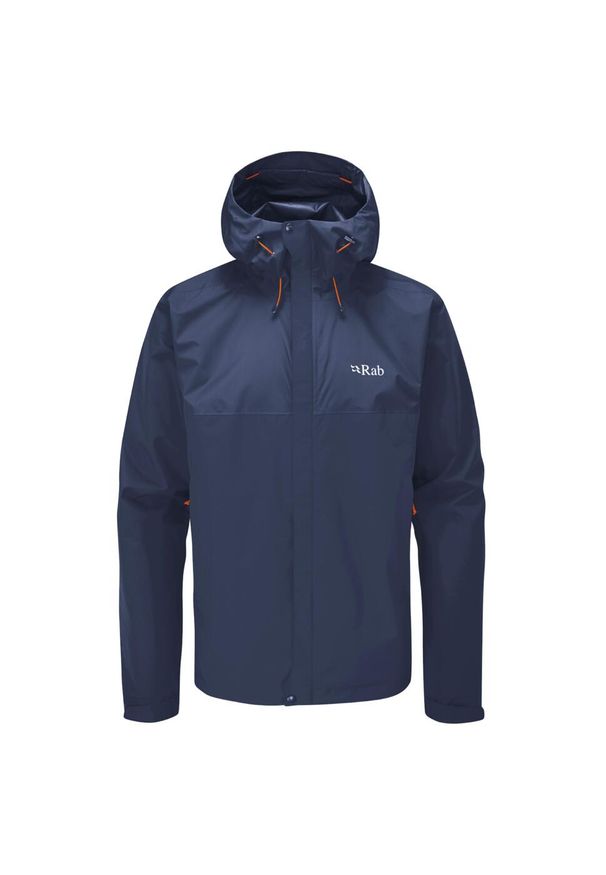 Kurtka przeciwdeszczowa męska Rab Downpour Eco Jacket z kapturem. Typ kołnierza: kaptur. Kolor: niebieski. Sport: turystyka piesza