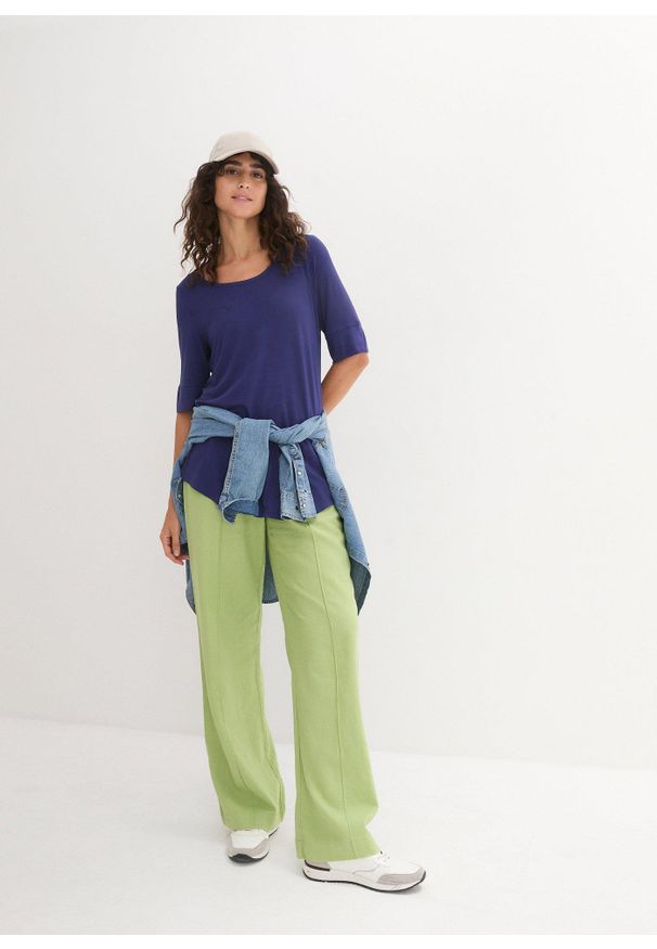 bonprix - Długa bluzka z miękkiej wiskozy. Kolor: niebieski. Materiał: wiskoza. Długość: długie