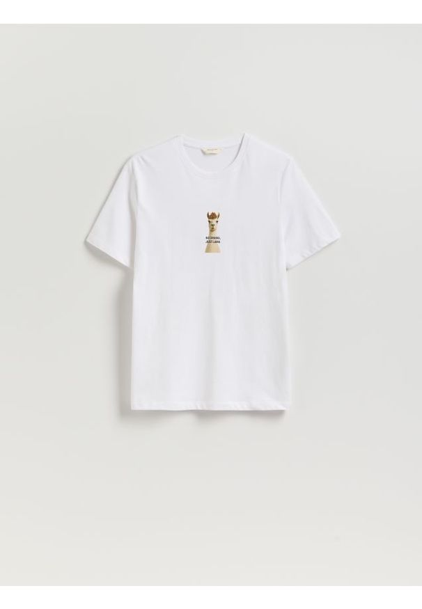 Reserved - T-shirt regular z nadrukiem - biały. Kolor: biały. Materiał: bawełna, dzianina. Wzór: nadruk