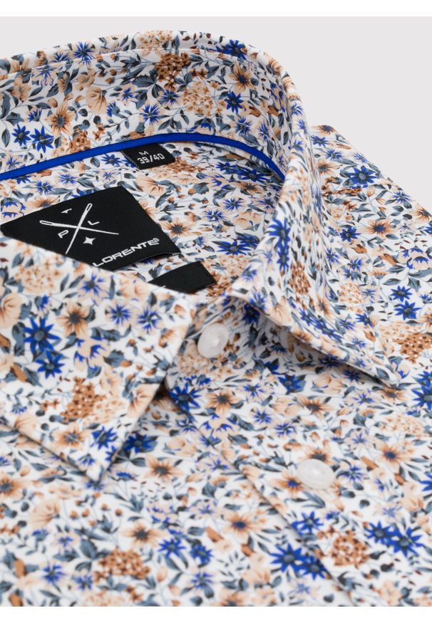 Pako Lorente - PAKO LORENTE - Koszula męska w pomarańczowe i niebieskie kwiaty. Kolor: wielokolorowy, niebieski, pomarańczowy. Materiał: bawełna, elastan. Długość rękawa: długi rękaw. Długość: długie. Wzór: kwiaty