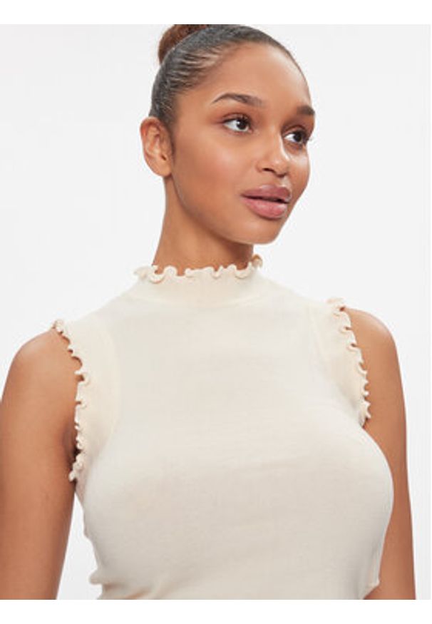 Vero Moda Bluzka Gold 10297855 Beżowy Slim Fit. Kolor: beżowy. Materiał: syntetyk, wiskoza