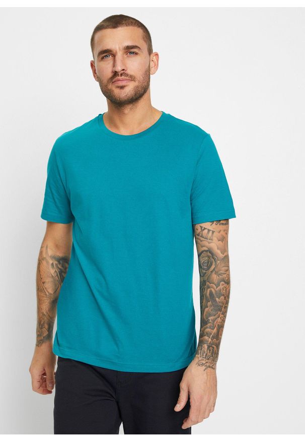 bonprix - T-shirt z czystej bawełny (2 szt.). Kolor: niebieski. Materiał: materiał, bawełna