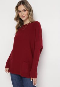 Born2be - Bordowa Tunika z Dłuższym Tyłem i Kieszeniami Vigi. Kolor: czerwony. Materiał: wiskoza, bawełna. Długość: długie #1