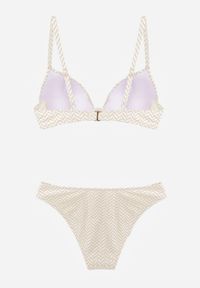 Born2be - Jasnobeżowe Bikini Dwuczęściowe w Geometryczny Wzór z Ozdobą na Majtkach Corraenia. Kolekcja: plus size. Kolor: beżowy. Długość: długie. Wzór: aplikacja, geometria #3