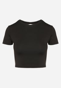 Born2be - Czarny T-shirt z Wiskozą o Dopasowanym Kroju Typu Crop Top Folirra. Okazja: na co dzień. Kolor: czarny. Materiał: wiskoza. Styl: klasyczny, casual #5