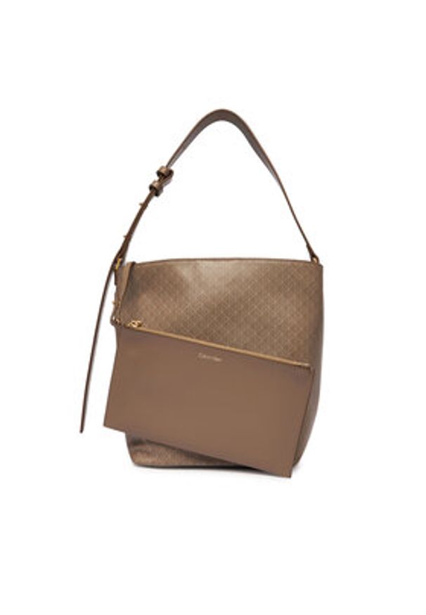 Calvin Klein Torebka Emblem Aop Medium Bucket LV04F3365G Beżowy. Kolor: beżowy. Materiał: skórzane