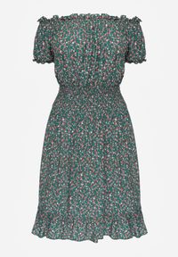 Renee - Zielona Bawełniana Sukienka z Gumką w Talii o Fasonie Hiszpanki Jazmi. Okazja: na co dzień, na spacer. Typ kołnierza: dekolt hiszpanka. Kolor: zielony. Materiał: bawełna. Wzór: aplikacja. Typ sukienki: sportowe, proste. Styl: sportowy, casual, elegancki #8