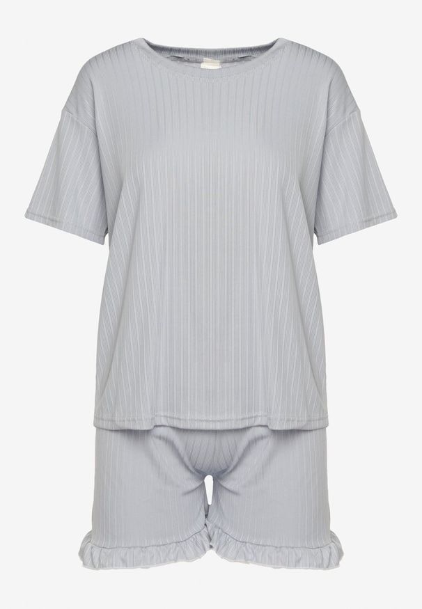 Born2be - Szary Komplet Piżamowy 2-częściowy Zanina. Kolor: szary. Materiał: prążkowany, dzianina. Długość: krótkie