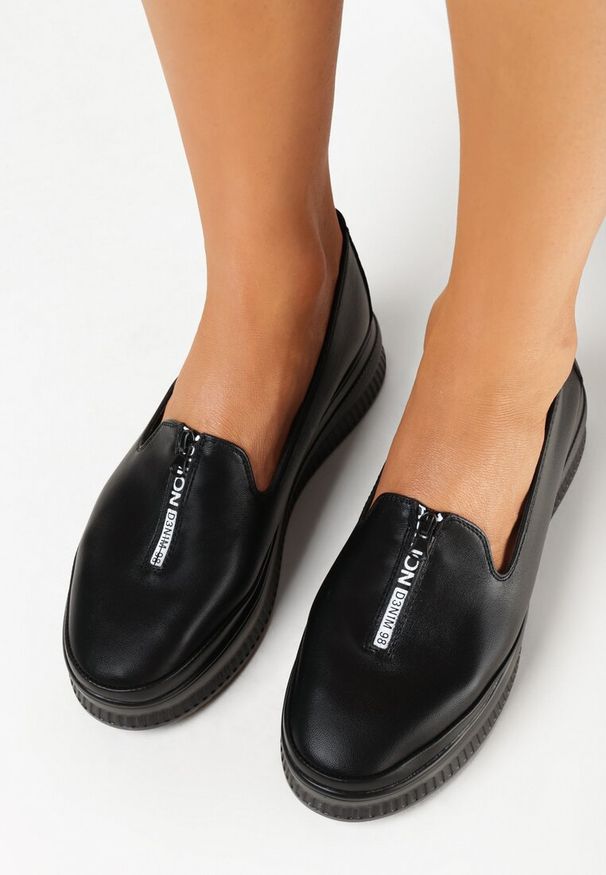 Born2be - Czarne Półbuty na Koturnie z Wkładką ze Skóry Naturalnej Isobelliss. Okazja: na co dzień. Kolor: czarny. Materiał: skóra. Obcas: na koturnie. Styl: casual