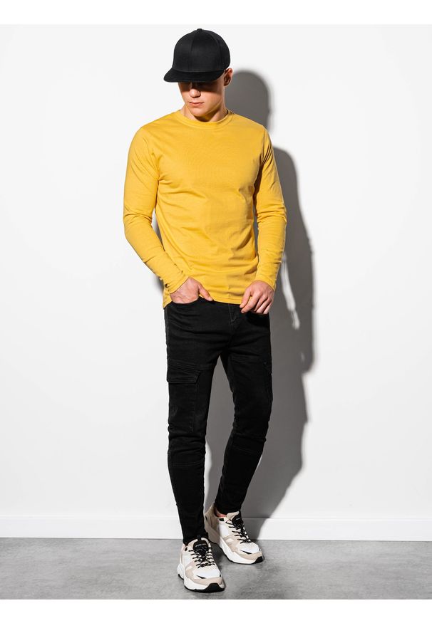 Ombre Clothing - Longsleeve męski bez nadruku L118 - żółty - XXL. Typ kołnierza: kaptur. Kolor: żółty. Materiał: bawełna. Długość rękawa: długi rękaw. Styl: klasyczny