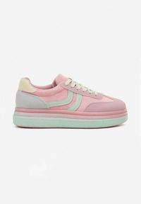 Renee - Różowe Sneakersy Typu Kultowe Tenisówki na Niskiej Platformie Olritia. Nosek buta: okrągły. Zapięcie: sznurówki. Kolor: różowy. Materiał: materiał. Obcas: na platformie. Wysokość obcasa: niski #4