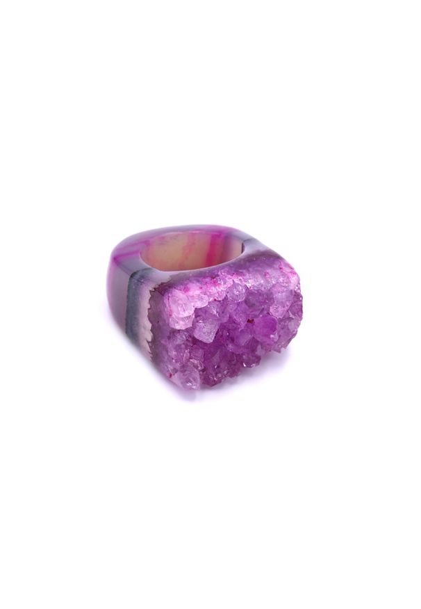 Brazi Druse Jewelry - Pierścionek Agat Druza Szaro-Różowy rozmiar 14. Kolor: różowy, szary, wielokolorowy. Kamień szlachetny: agat