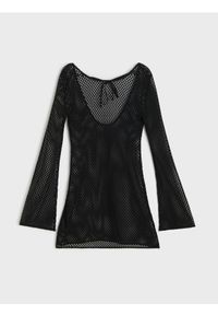 Sinsay - Ażurowa sukienka plażowa z długim rękawem - czarny. Okazja: na plażę. Kolor: czarny. Długość rękawa: długi rękaw. Wzór: ażurowy #1