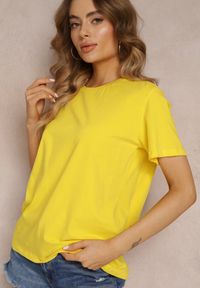 Renee - Żółty T-shirt z Krótkim Rękawem i Okrągłym Dekoltem Volksa. Kolor: żółty. Długość rękawa: krótki rękaw. Długość: krótkie