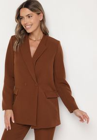 Born2be - Brązowa Marynarka Dwurzędowa Mangane. Kolor: brązowy. Styl: klasyczny, elegancki