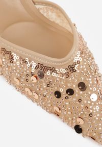 Born2be - Beżowe Szpilki z Odkrytą Piętą i Cekinami Vikiraena. Okazja: na randkę, na ślub cywilny, na wesele. Kolor: beżowy. Obcas: na szpilce. Styl: elegancki, klasyczny #3