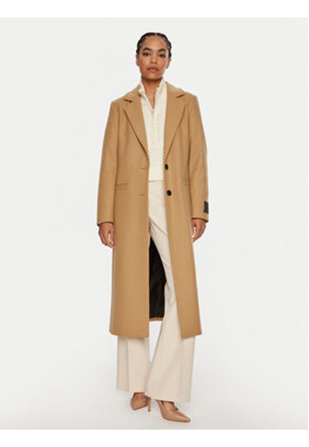 Hugo Płaszcz wełniany Mojeni 50526199 Beżowy Regular Fit. Kolor: beżowy. Materiał: wełna