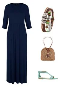 Długa sukienka ze stretchem z okrągłym dekoltem bonprix ciemnoniebieski. Kolor: niebieski. Materiał: wiskoza. Długość: maxi #2