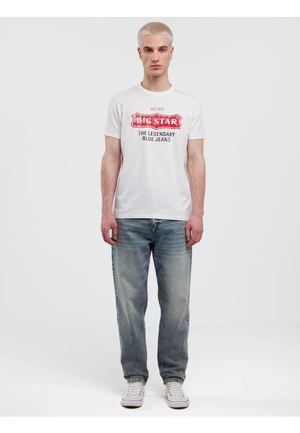 Big-Star - Koszulka męska z nadrukiem biała Millaner 101. Kolor: biały. Materiał: dzianina, skóra, bawełna, jeans. Wzór: nadruk. Styl: klasyczny