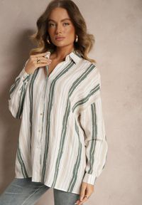 Renee - Beżowa Casualowa Koszula z Bawełny w Paski Sileata. Okazja: na co dzień. Kolor: beżowy. Materiał: bawełna. Wzór: paski. Styl: casual #5