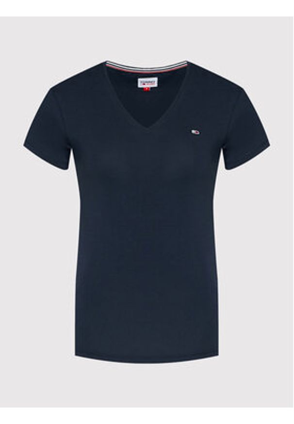 Tommy Jeans T-Shirt Tjw Skinny Stretch DW0DW09197 Granatowy Slim Fit. Kolor: niebieski. Materiał: bawełna