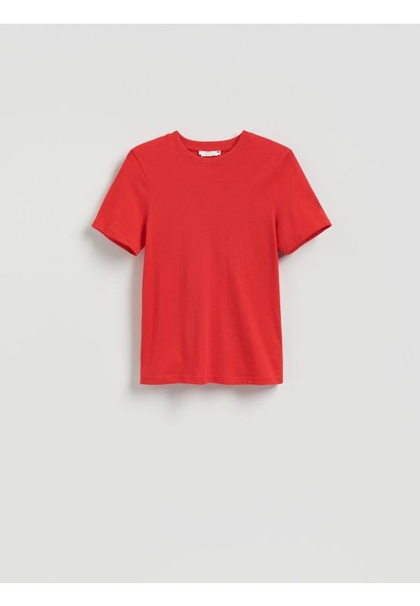 Reserved - T-shirt z merceryzowanej bawełny - czerwony. Kolor: czerwony. Materiał: bawełna