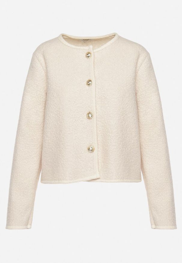 Born2be - Beżowy Elegancki Kardigan z Ozdobnymi Guzikami Lomeria. Kolor: beżowy. Materiał: jeans. Styl: elegancki